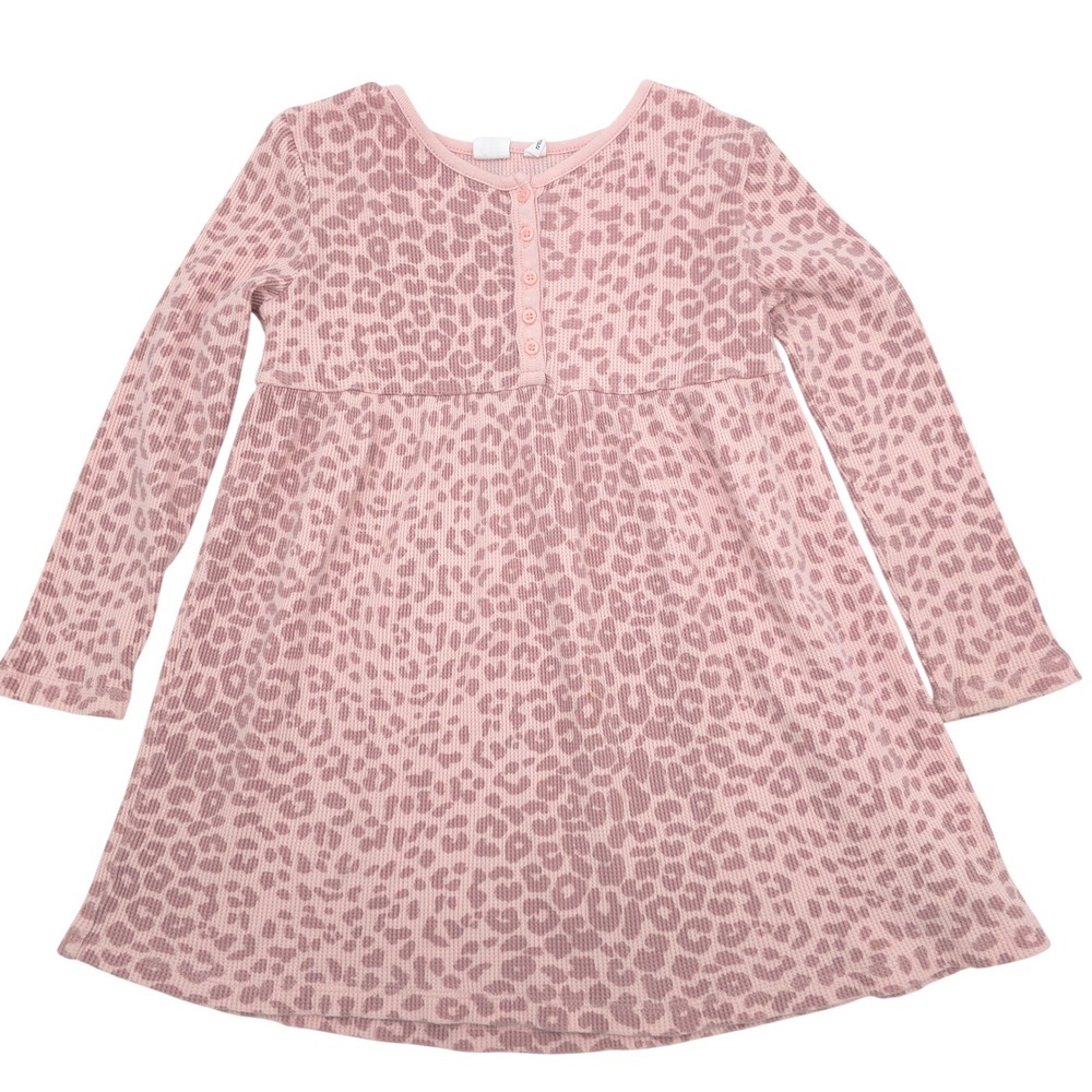 Gap Kids Girls Pink Leopard Waffle Knit Henley Dress S 6-7 Long Sleeve Thermal